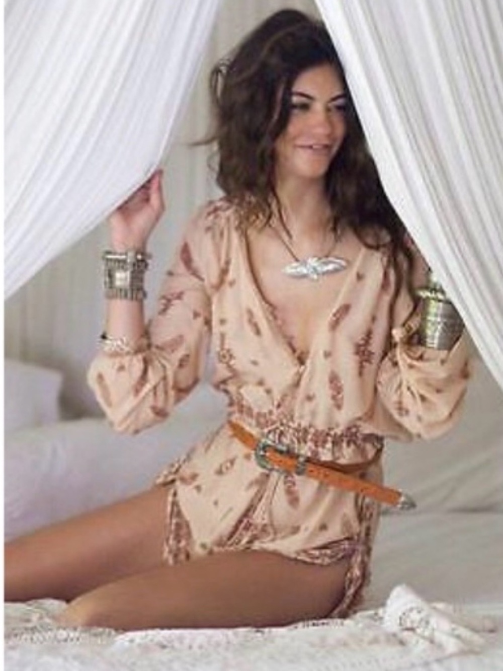 Spell & the Gypsy boho Skull Tribe button front l tie waist romper playsuit S